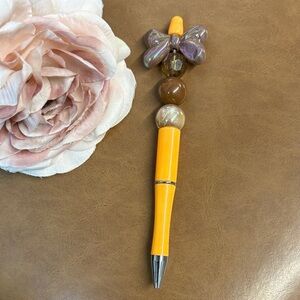 Elegant Brown and Yellow Beaded Pen